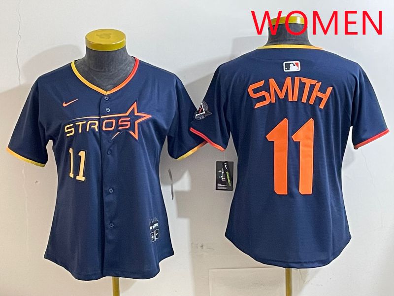 Women Houston Astros 11 Smith Blue three generations Joint Name Nike 2025 MLB Jersey style 6